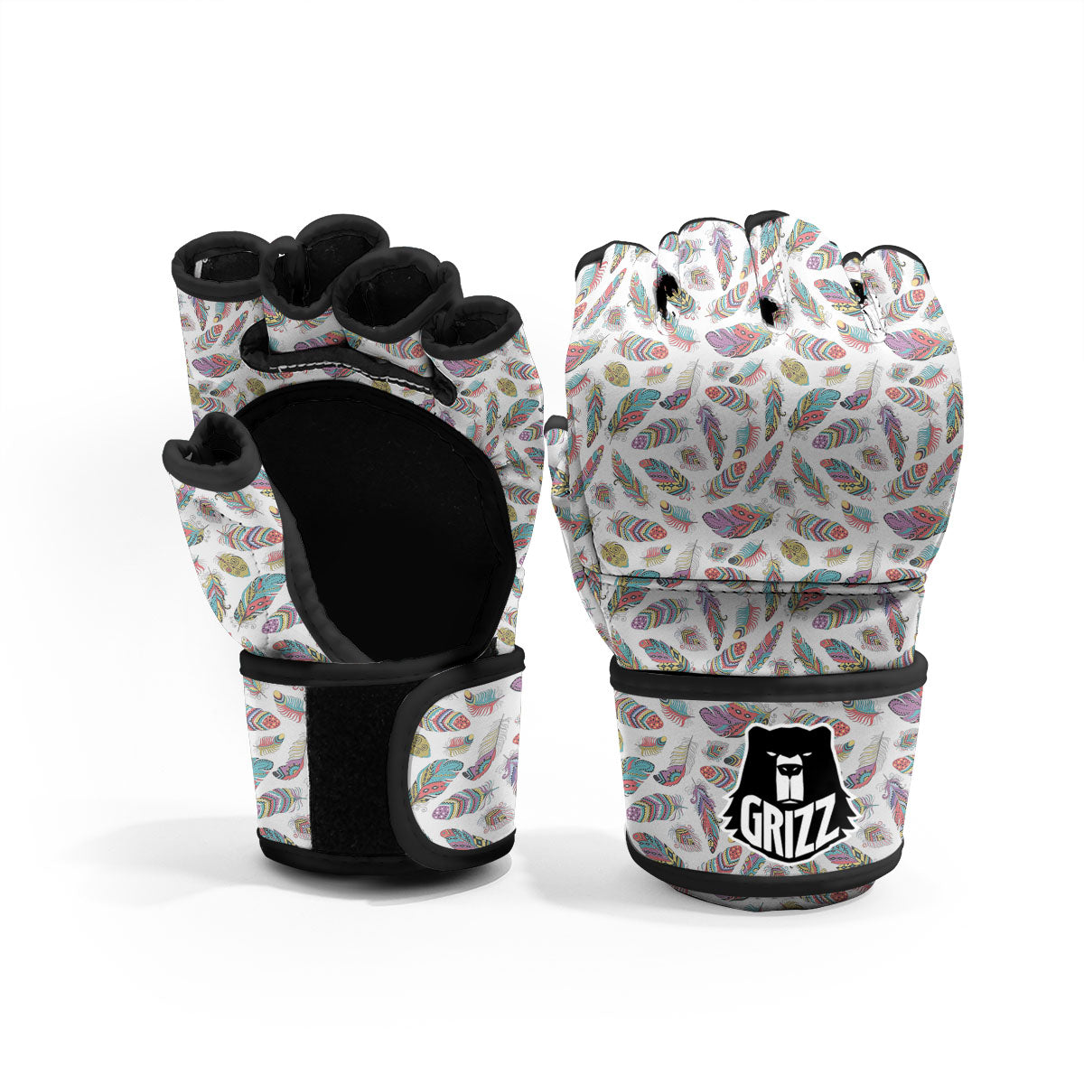 Feather Bohemian Print Pattern MMA Gloves-grizzshop