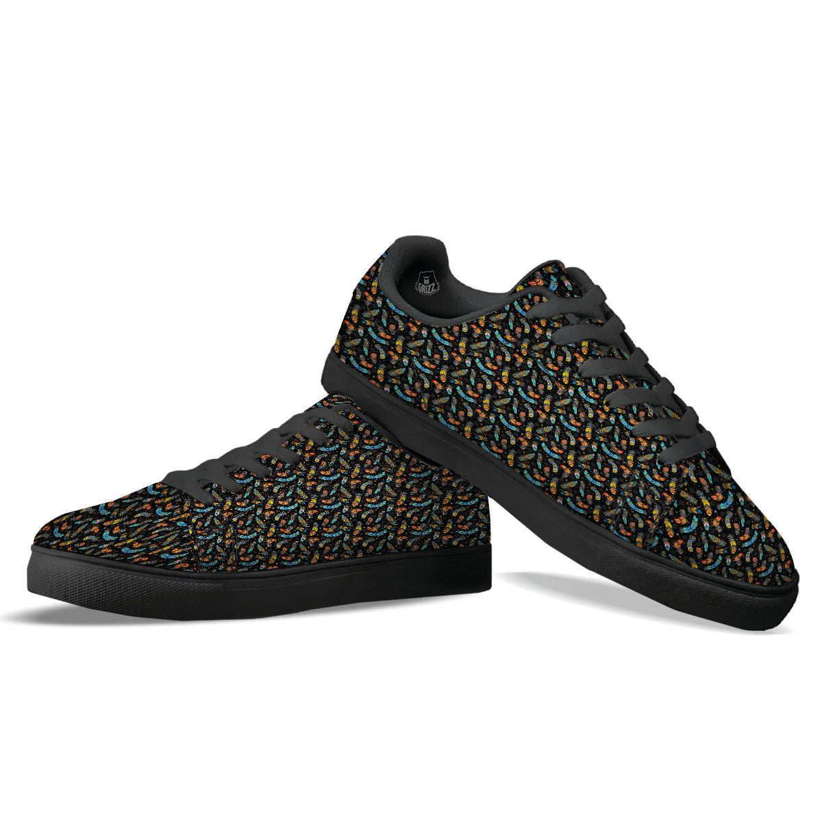 Feather Boho Print Pattern Black Low Top Sneakers-grizzshop