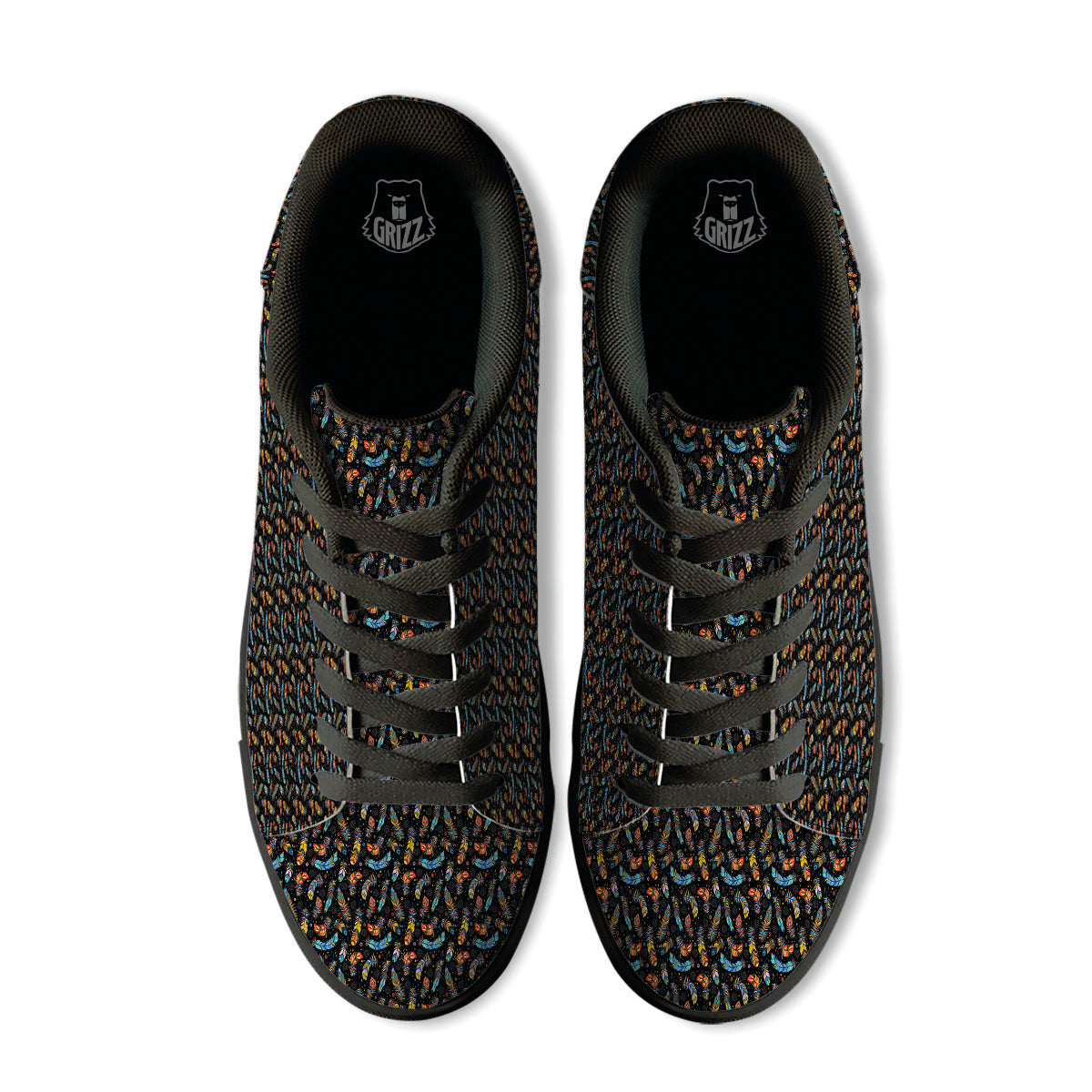 Feather Boho Print Pattern Black Low Top Sneakers-grizzshop