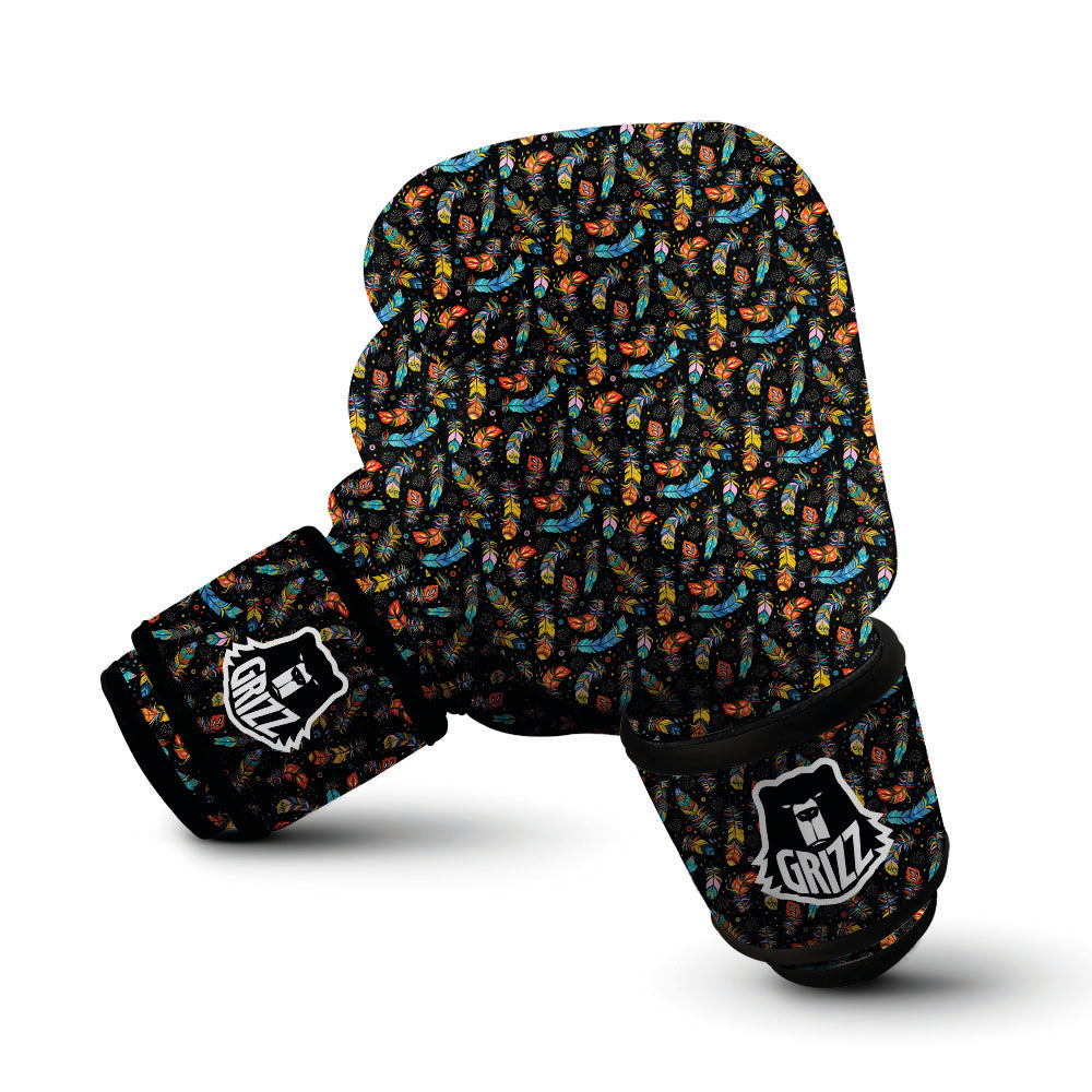 Feather Boho Print Pattern Boxing Gloves-grizzshop
