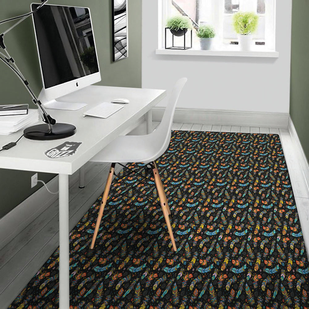 Feather Boho Print Pattern Floor Mat-grizzshop