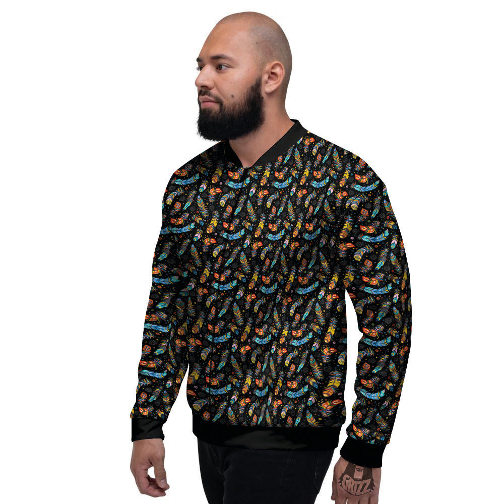 Feather Boho Print Pattern Men's Bomber Jacket-grizzshop