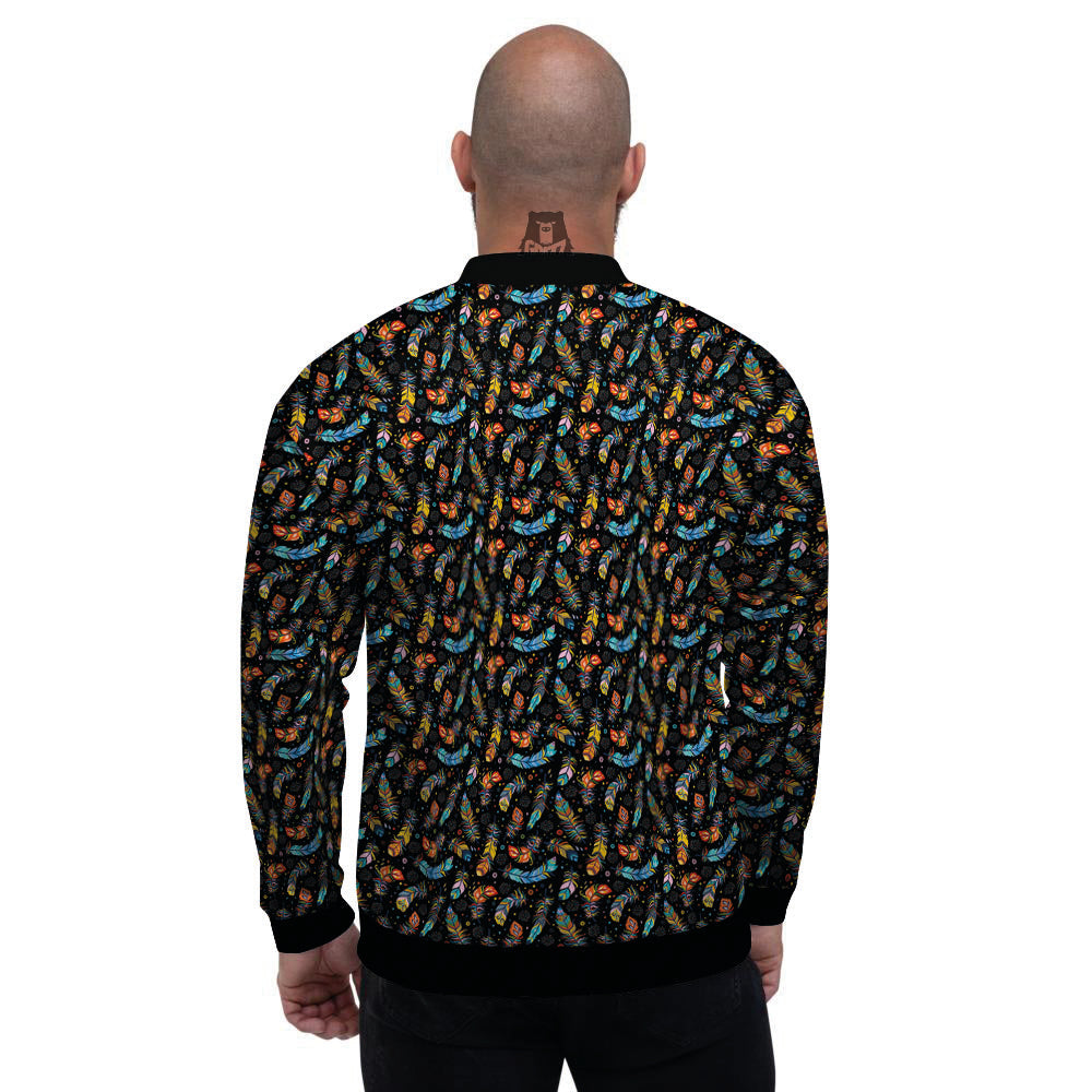 Feather Boho Print Pattern Men's Bomber Jacket-grizzshop