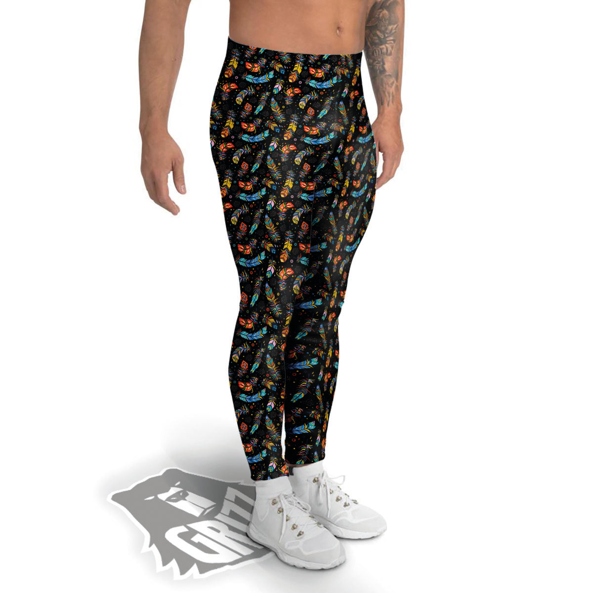 Feather Boho Print Pattern Men's Leggings-grizzshop
