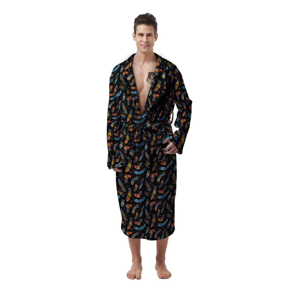 Feather Boho Print Pattern Men's Robe-grizzshop