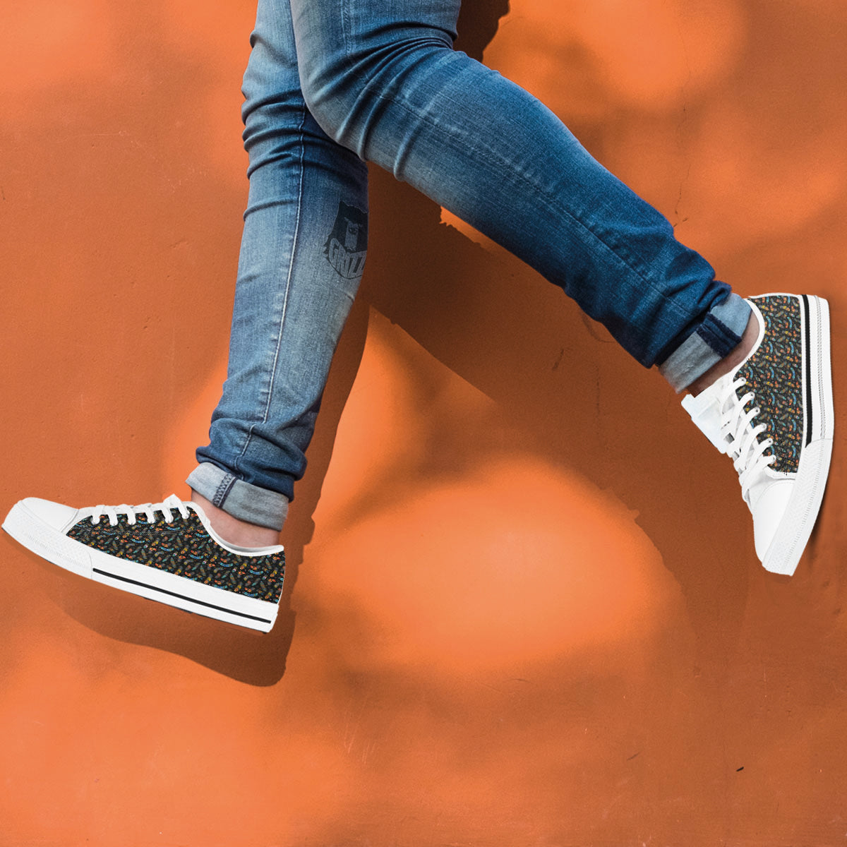 Feather Boho Print Pattern White Low Top Shoes-grizzshop