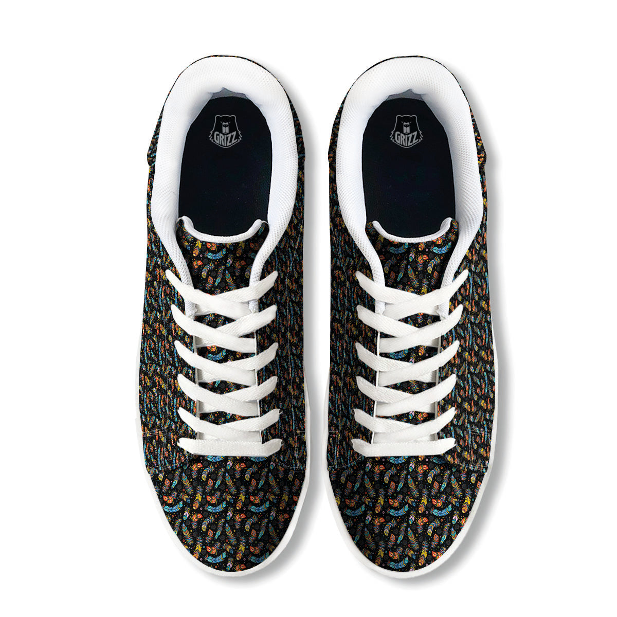 Feather Boho Print Pattern White Low Top Sneakers-grizzshop