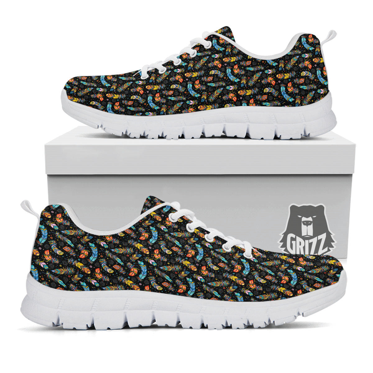 Feather Boho Print Pattern White Sneaker-grizzshop