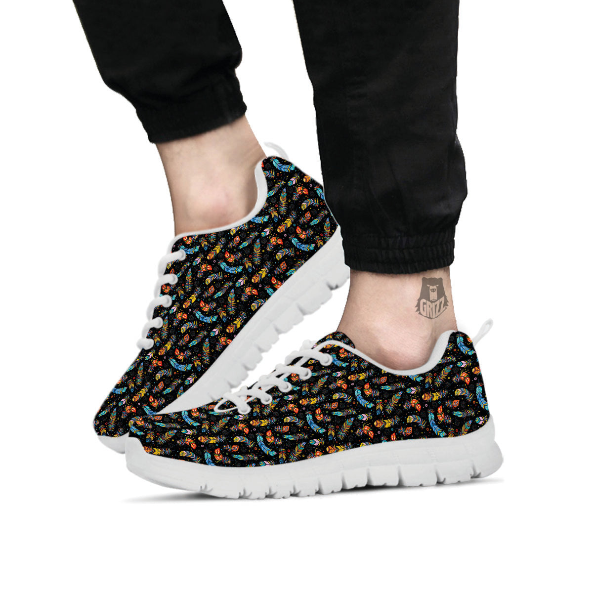 Feather Boho Print Pattern White Sneaker-grizzshop