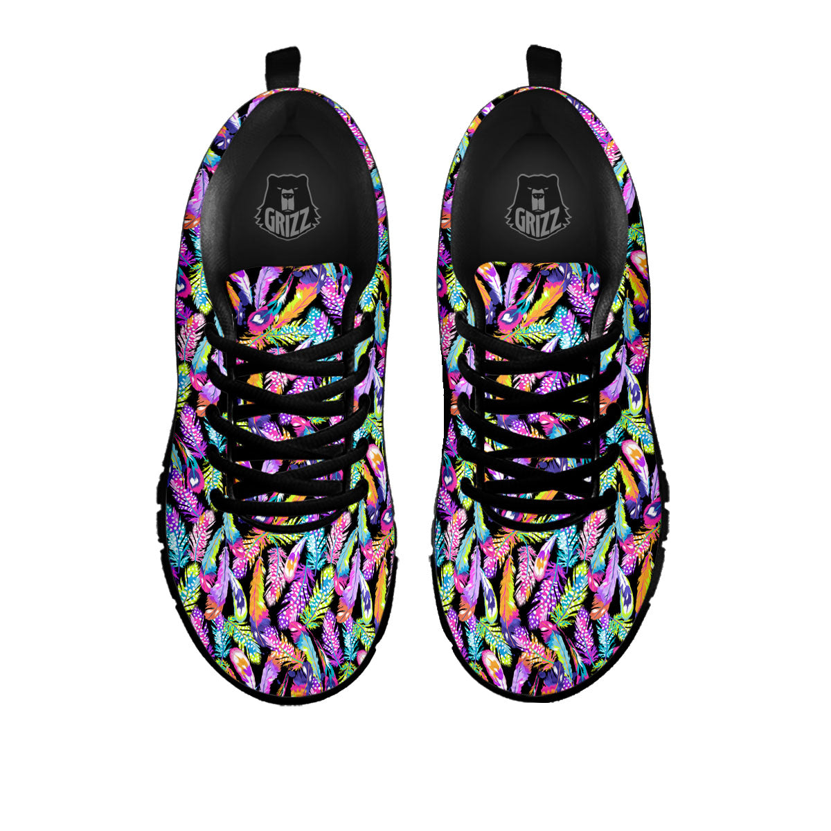 Feather Colorful Print Pattern Black Sneaker-grizzshop