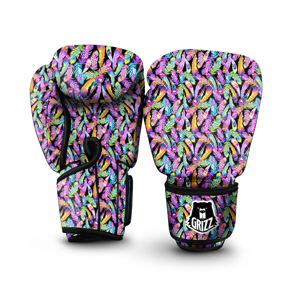 Feather Colorful Print Pattern Boxing Gloves-grizzshop