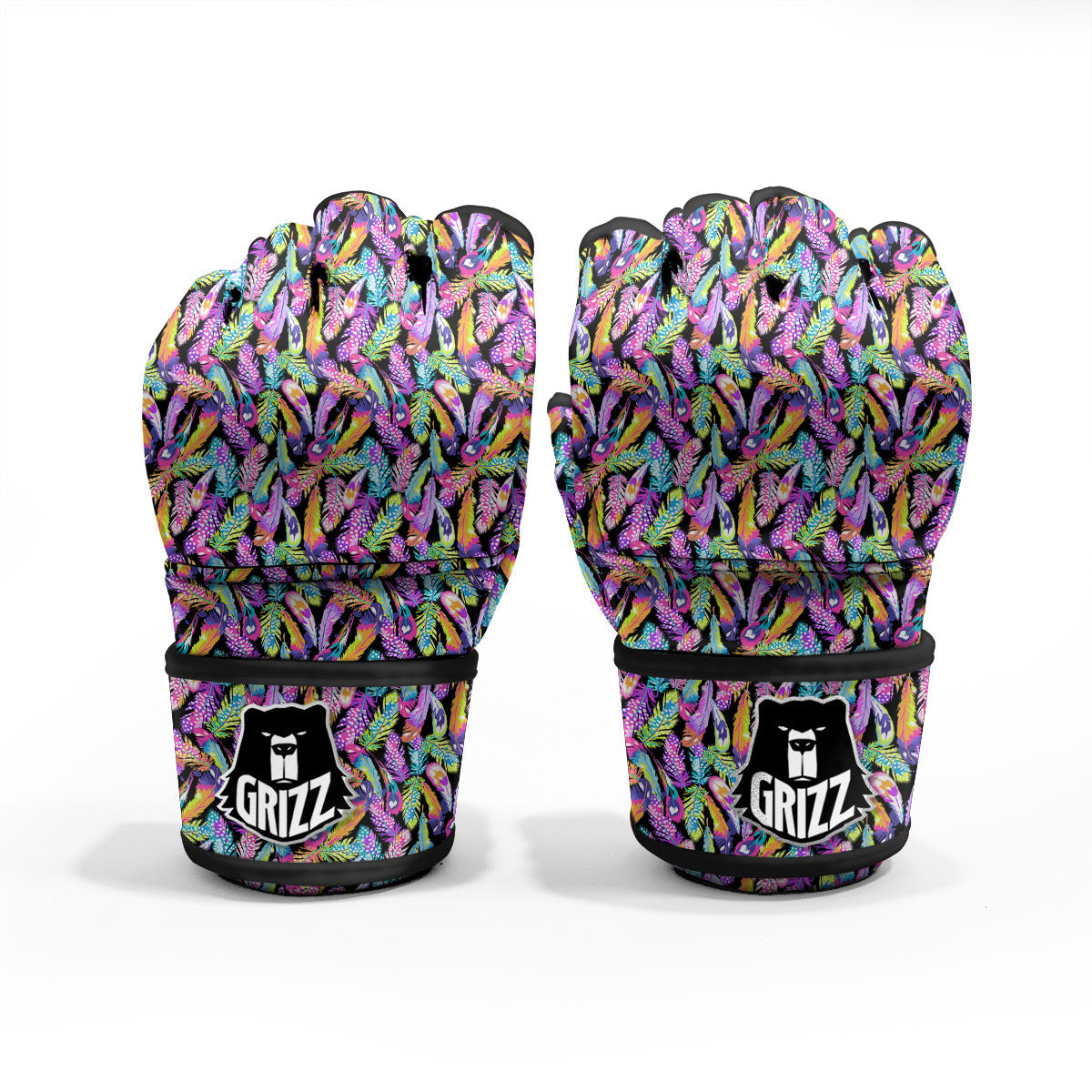 Feather Colorful Print Pattern MMA Gloves-grizzshop