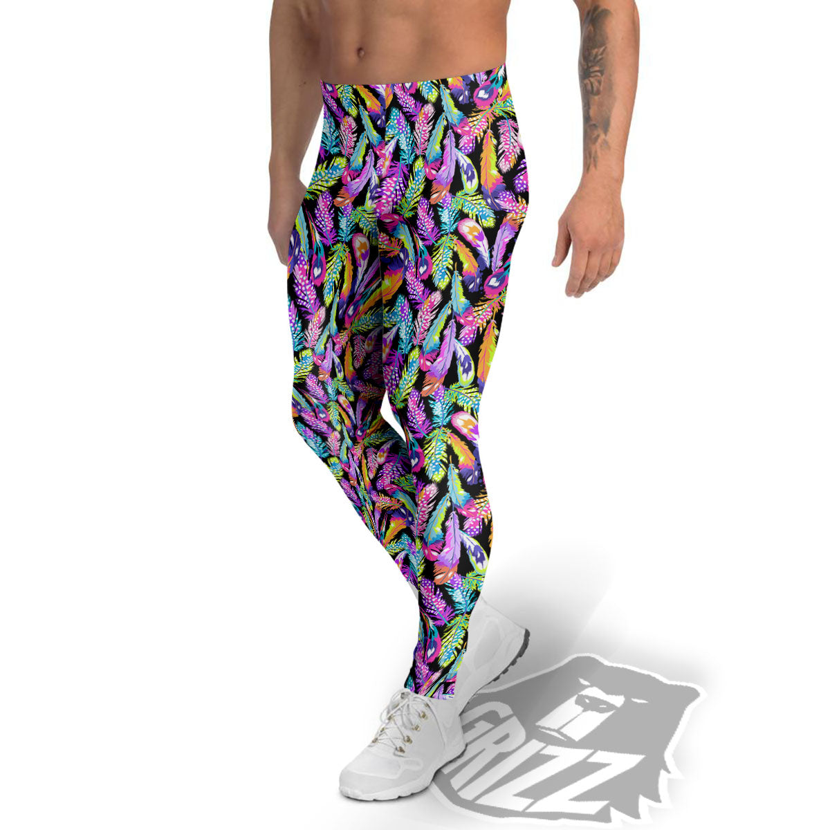 Feather Colorful Print Pattern Men's Leggings-grizzshop