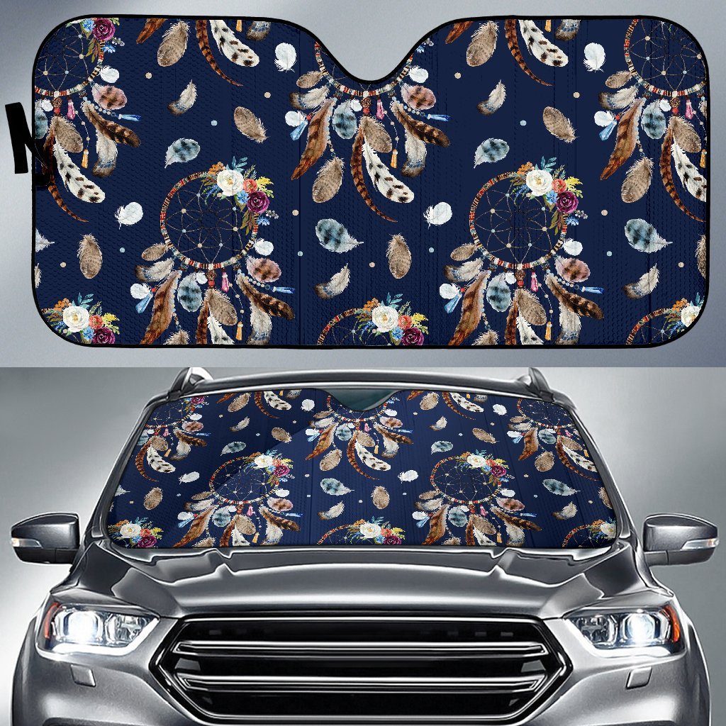 Feather Dream Catcher Blue Boho Car Sun Shade-grizzshop