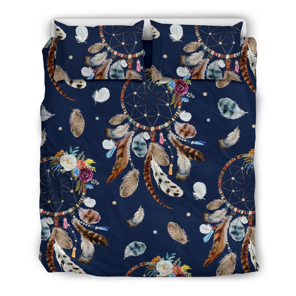 Feather Dream Catcher Blue Boho Duvet Cover Bedding Set-grizzshop