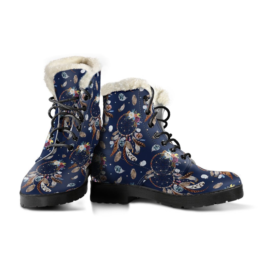 Feather Dream Catcher Blue Boho Pattern Print Comfy Winter Boots-grizzshop