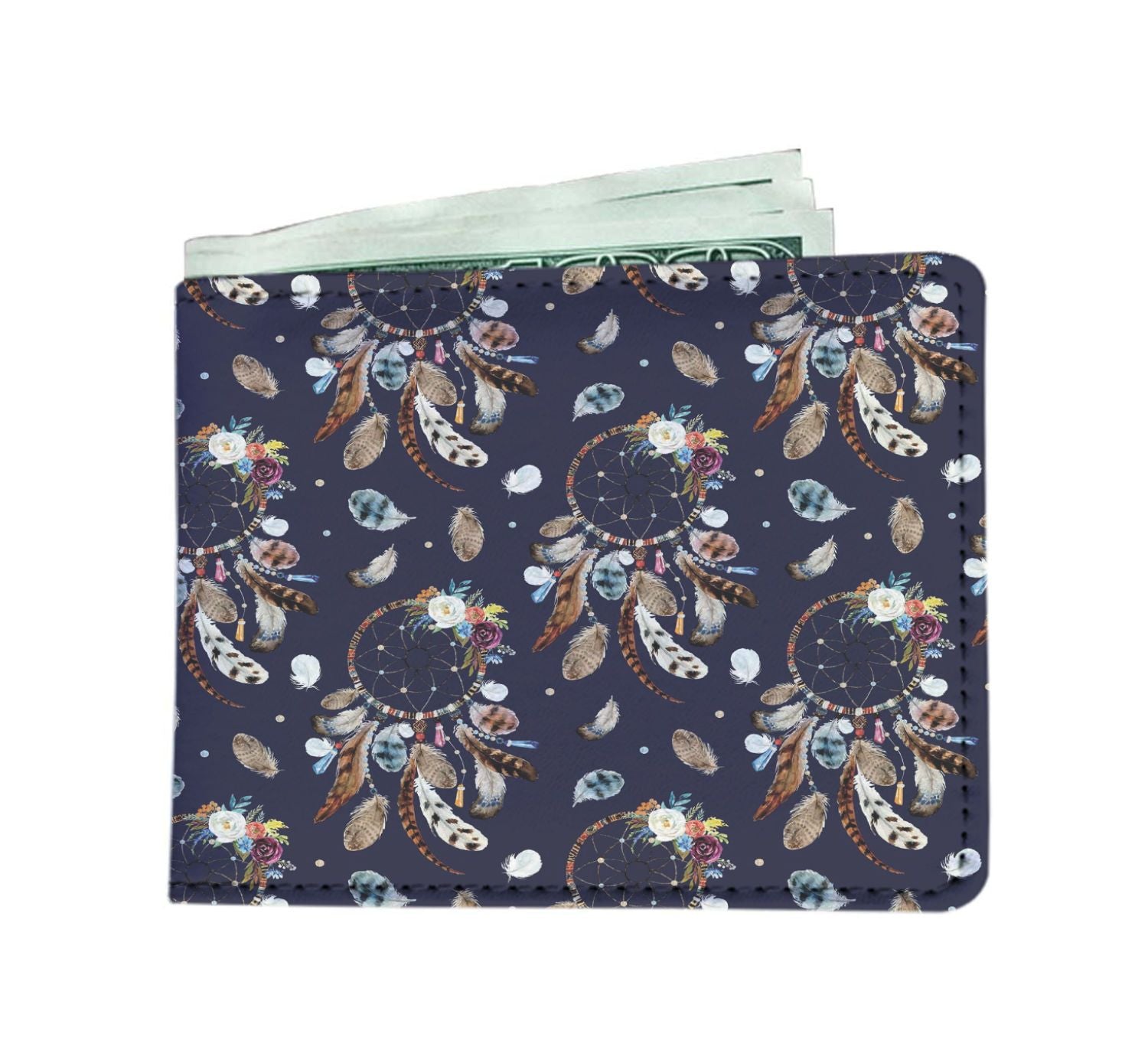 Feather Dream Catcher Blue Boho Pattern Print Men Wallet-grizzshop