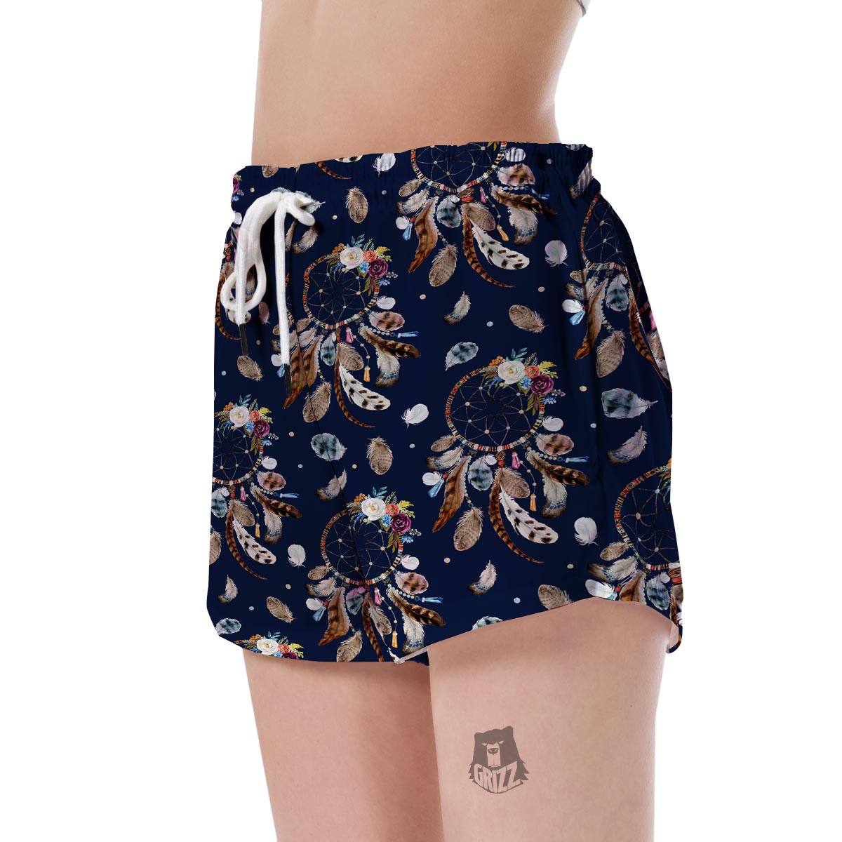 Feather Dream Catcher Blue Boho Women's Shorts-grizzshop