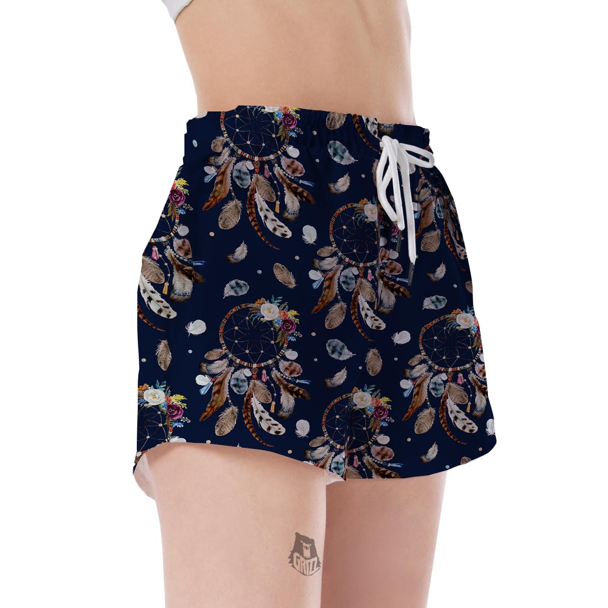 Feather Dream Catcher Blue Boho Women's Shorts-grizzshop