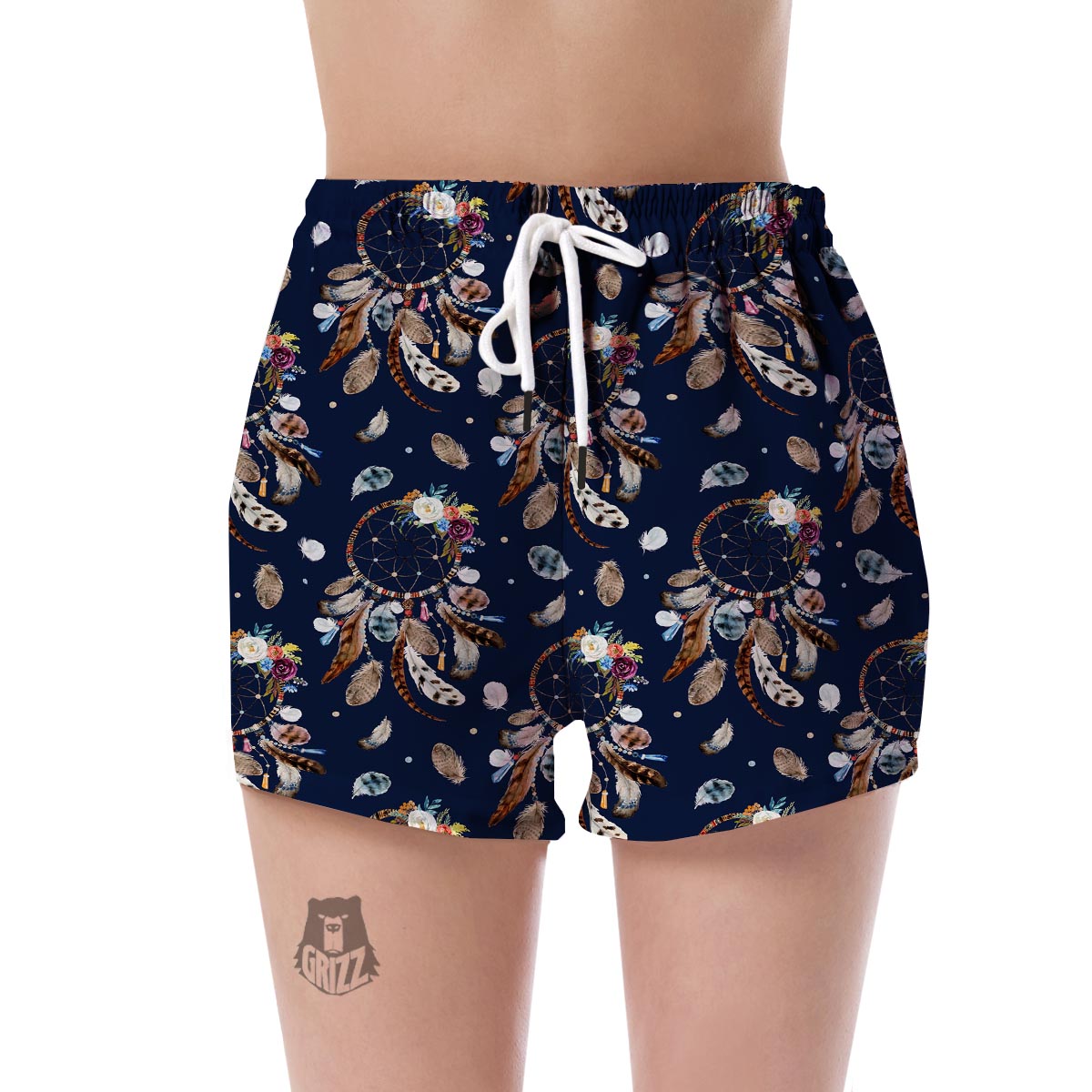 Feather Dream Catcher Blue Boho Women's Shorts-grizzshop