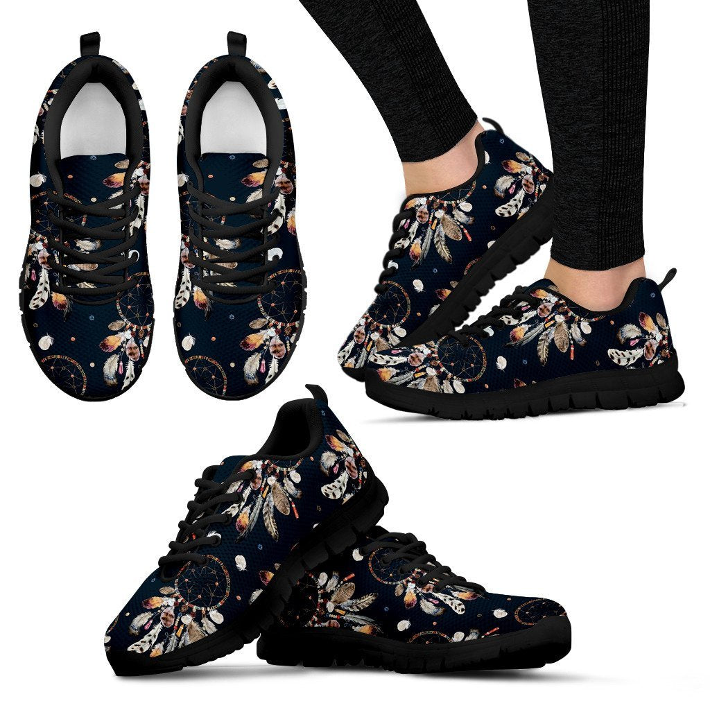 Feather Dream Catcher Boho Pattern Print Black Sneaker Shoes For Men Women-grizzshop