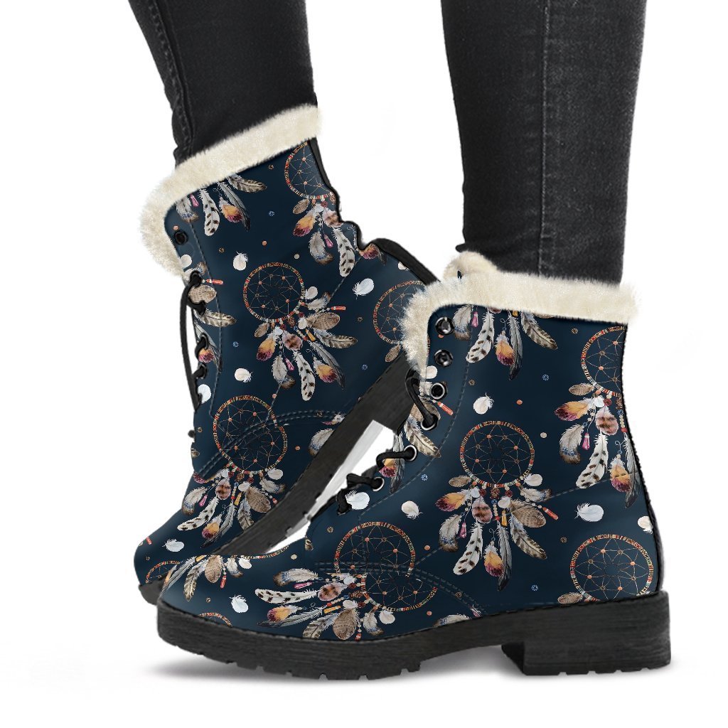 Feather Dream Catcher Boho Pattern Print Comfy Winter Boots-grizzshop