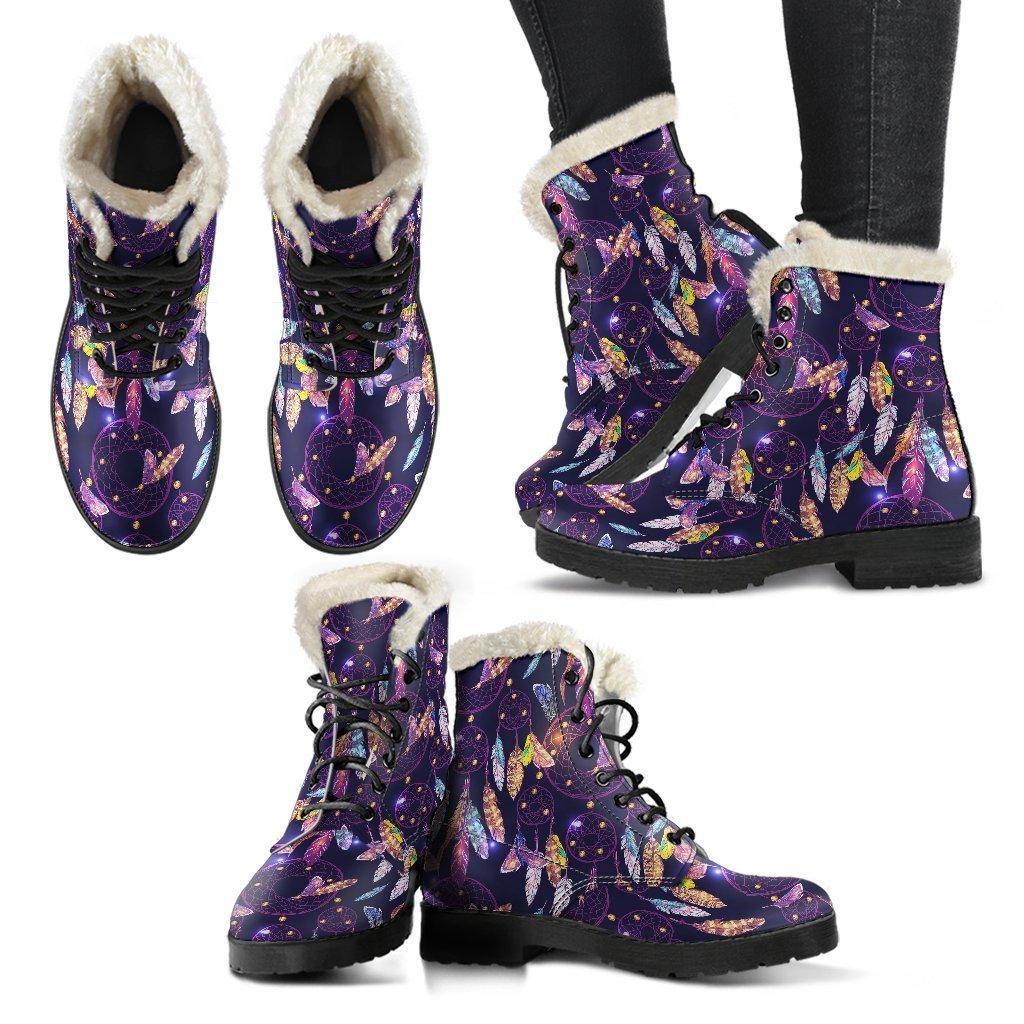 Feather Dream Catcher Vintage Pattern Print Comfy Winter Boots-grizzshop