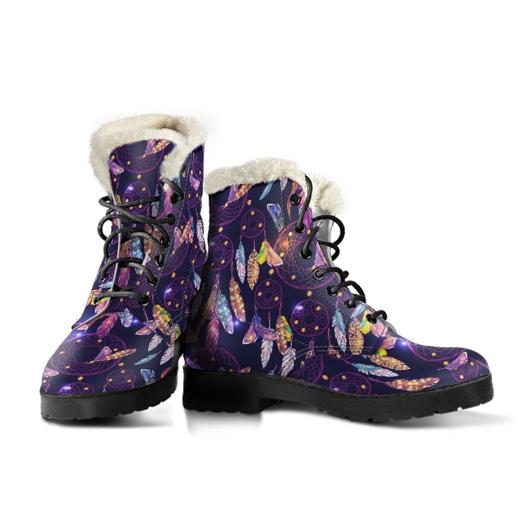 Feather Dream Catcher Vintage Pattern Print Comfy Winter Boots-grizzshop