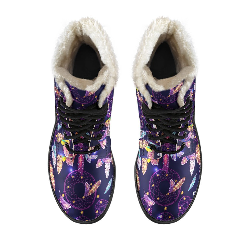 Feather Dream Catcher Vintage Pattern Print Comfy Winter Boots-grizzshop