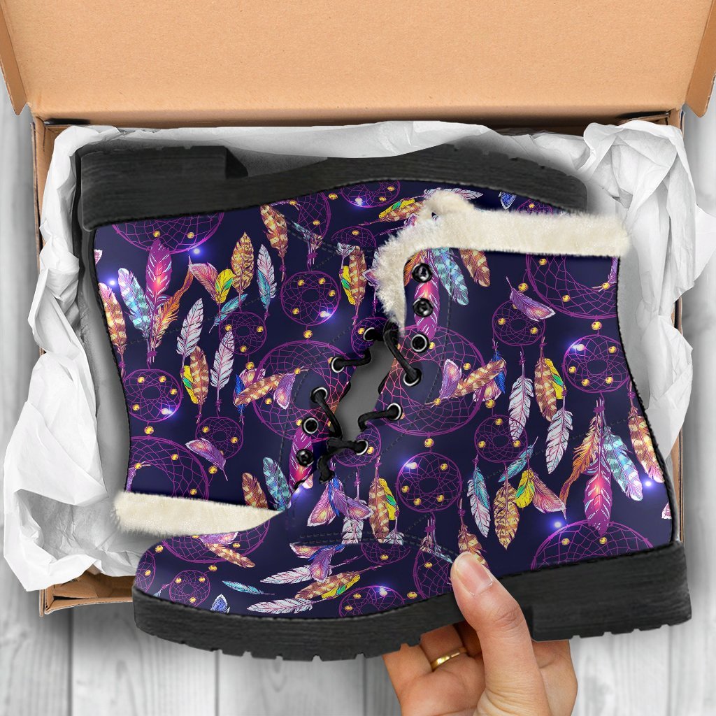 Feather Dream Catcher Vintage Pattern Print Comfy Winter Boots-grizzshop