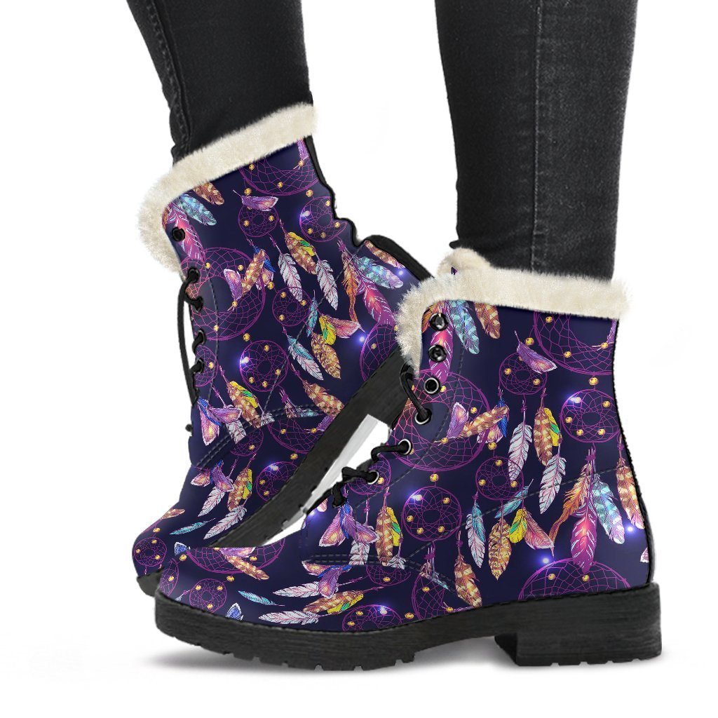 Feather Dream Catcher Vintage Pattern Print Comfy Winter Boots-grizzshop