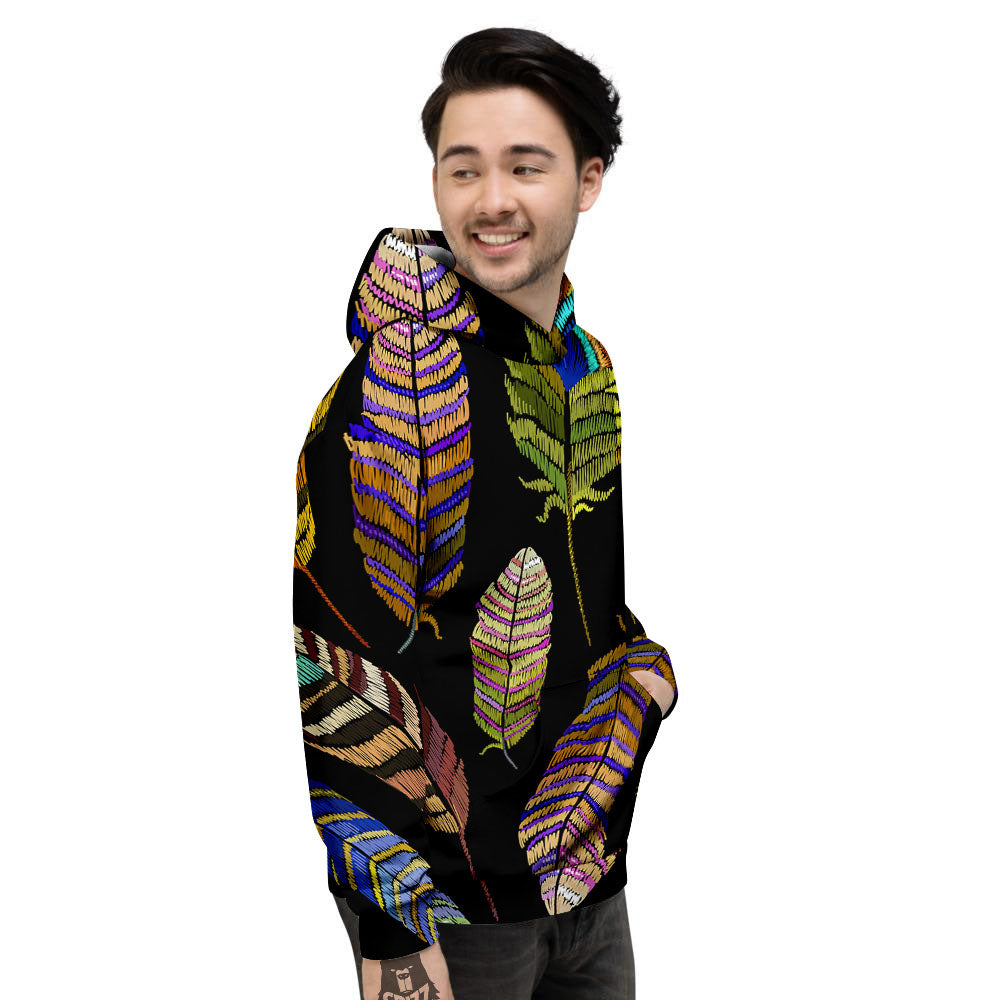 Feather Embroidery Peacock Print Men's Hoodie-grizzshop
