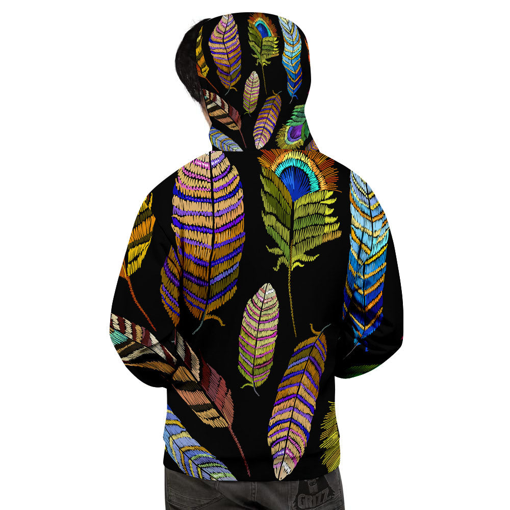 Feather Embroidery Peacock Print Men's Hoodie-grizzshop