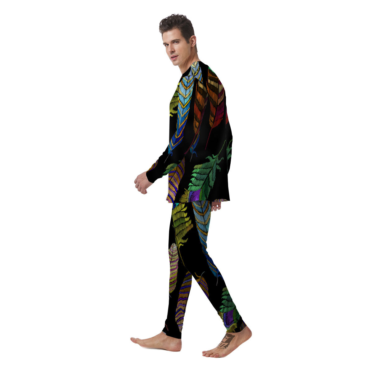 Feather Embroidery Peacock Print Men's Pajamas-grizzshop