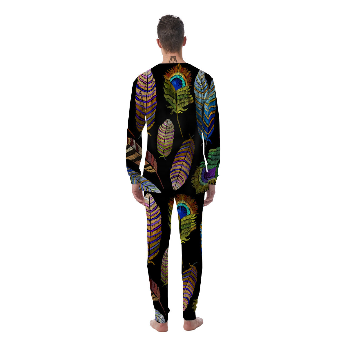 Feather Embroidery Peacock Print Men's Pajamas-grizzshop
