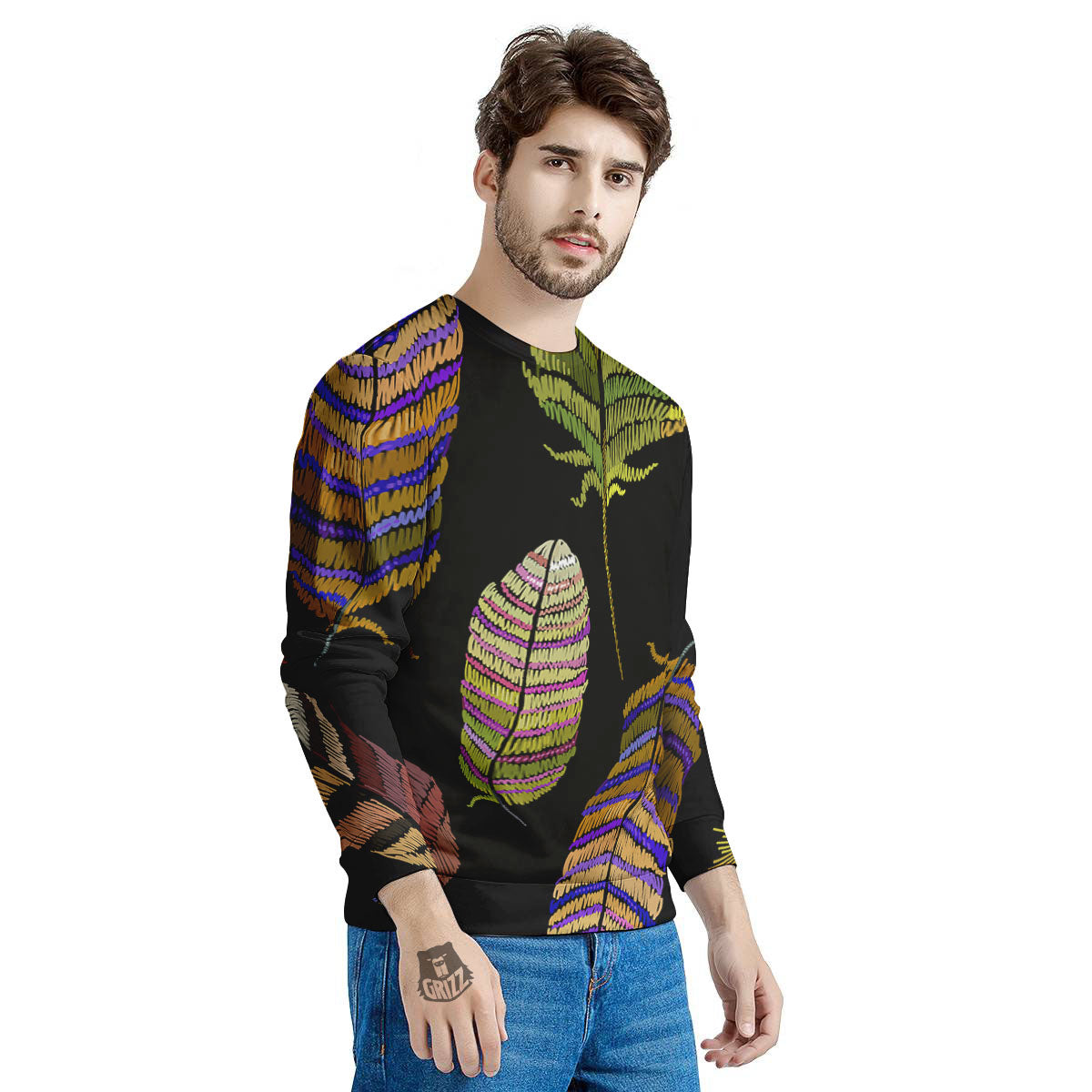 Feather Embroidery Peacock Print Men's Sweatshirt-grizzshop