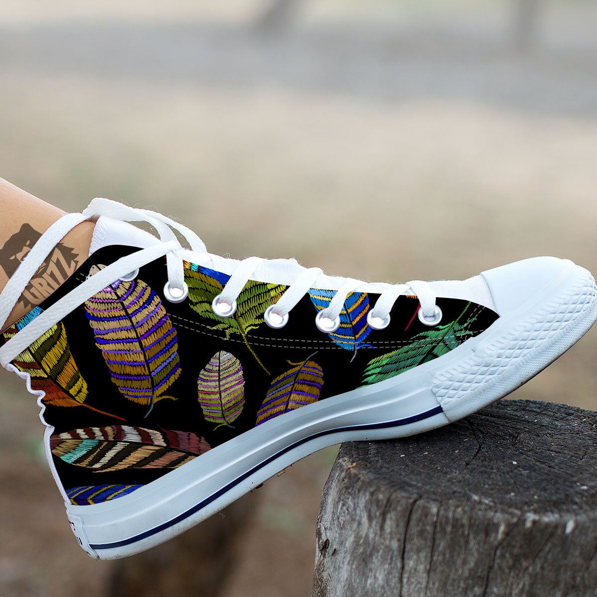 Feather Embroidery Peacock Print White High Top Shoes-grizzshop