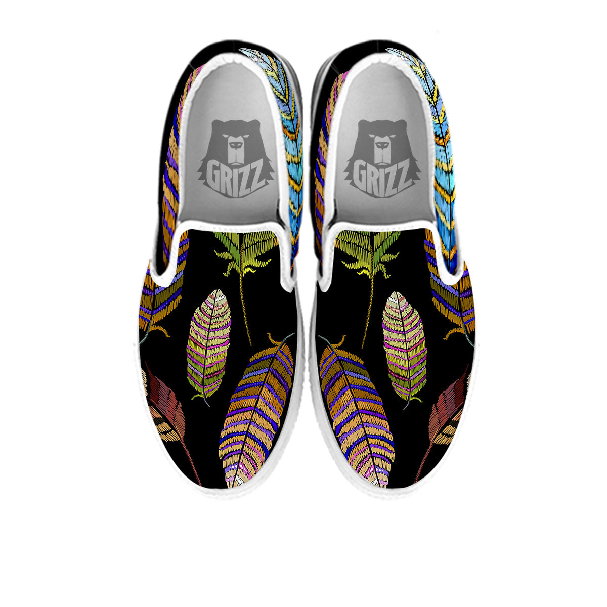 Feather Embroidery Peacock Print White Slip On Shoes-grizzshop