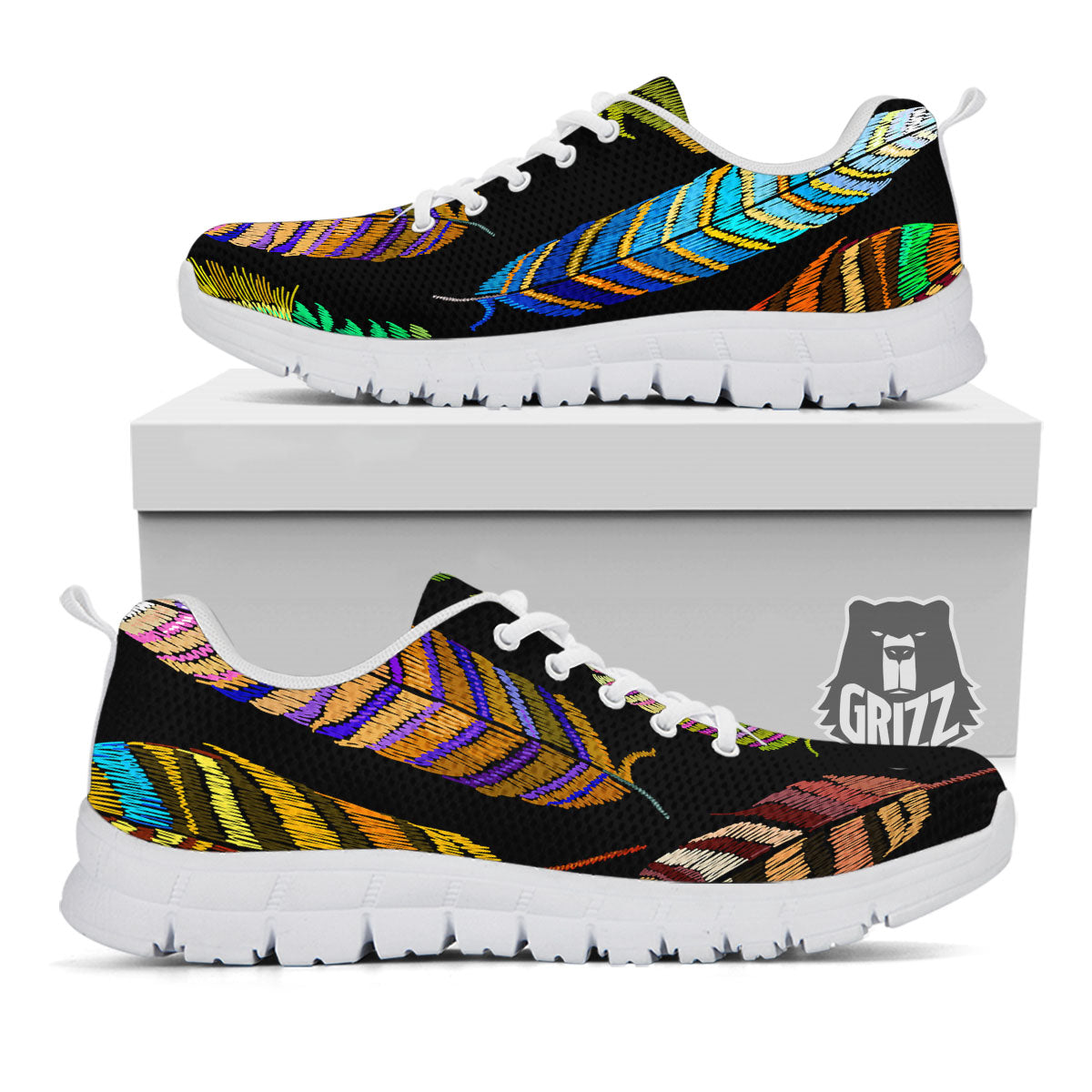 Feather Embroidery Peacock Print White Sneaker-grizzshop