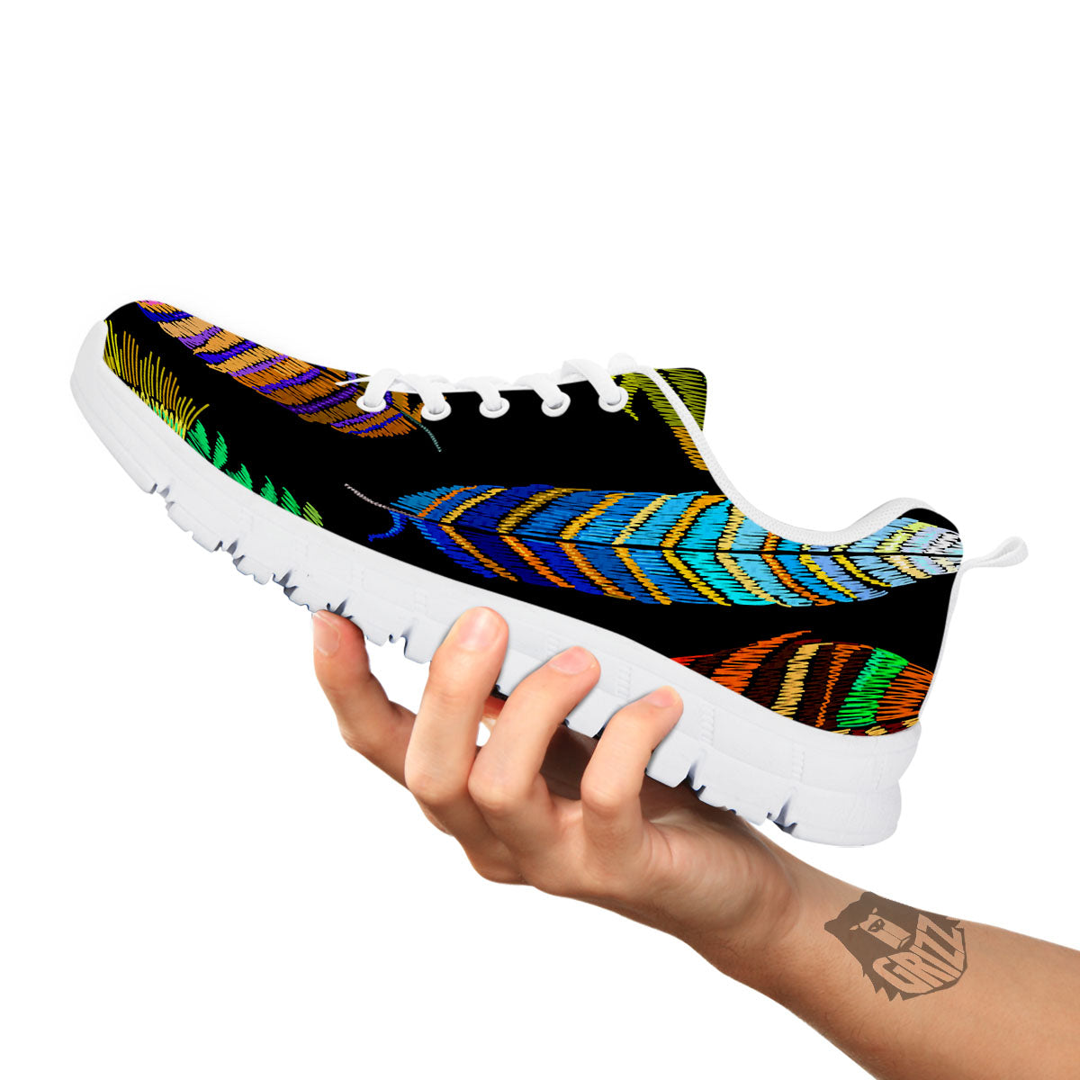 Feather Embroidery Peacock Print White Sneaker-grizzshop