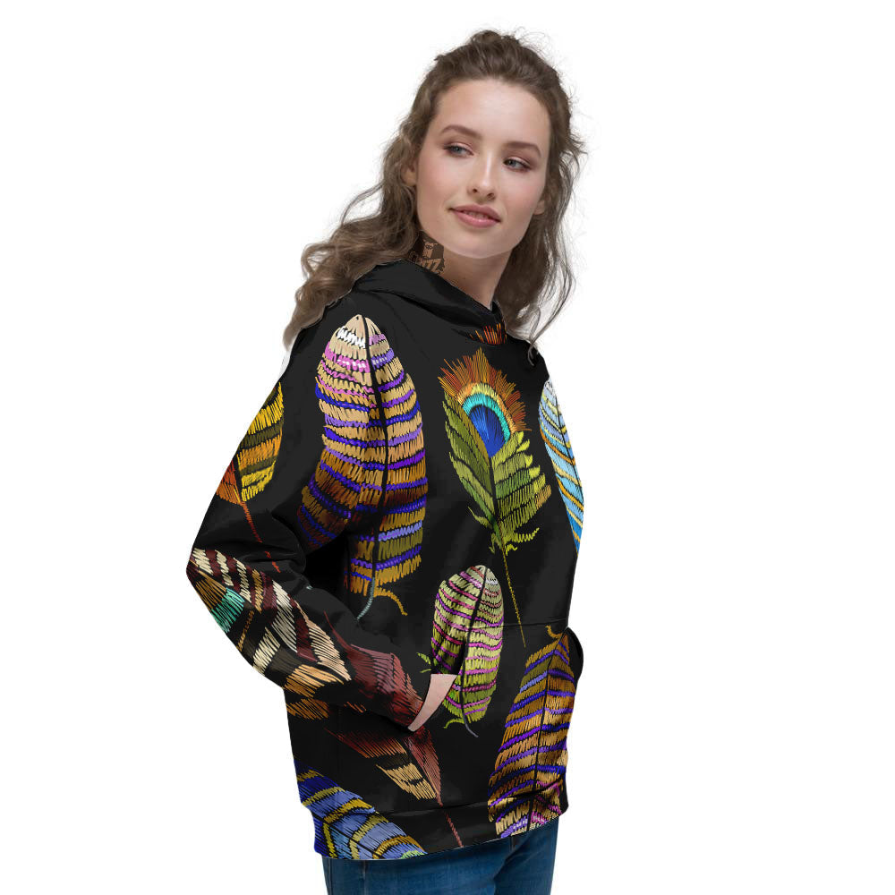 Feather Embroidery Peacock Print Women's Hoodie-grizzshop