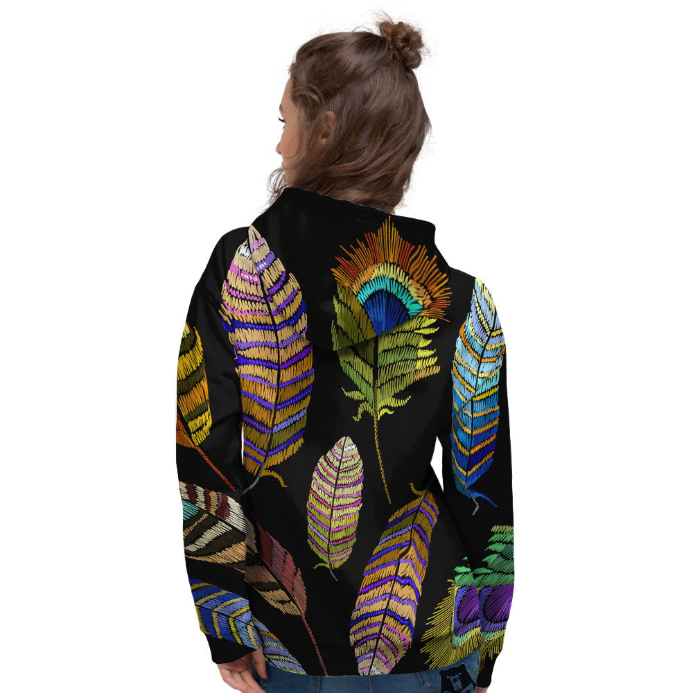 Feather Embroidery Peacock Print Women's Hoodie-grizzshop