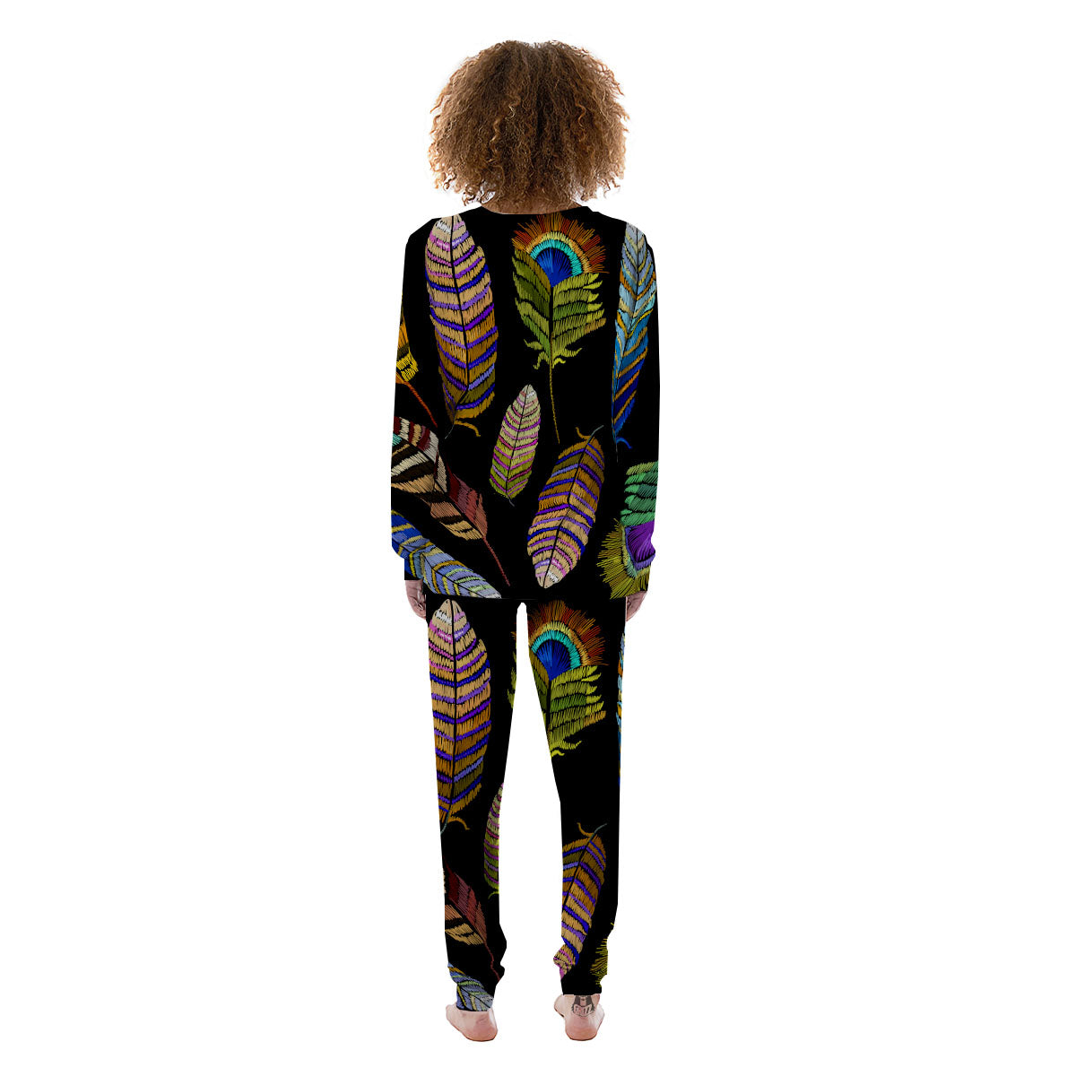 Feather Embroidery Peacock Print Women's Pajamas-grizzshop