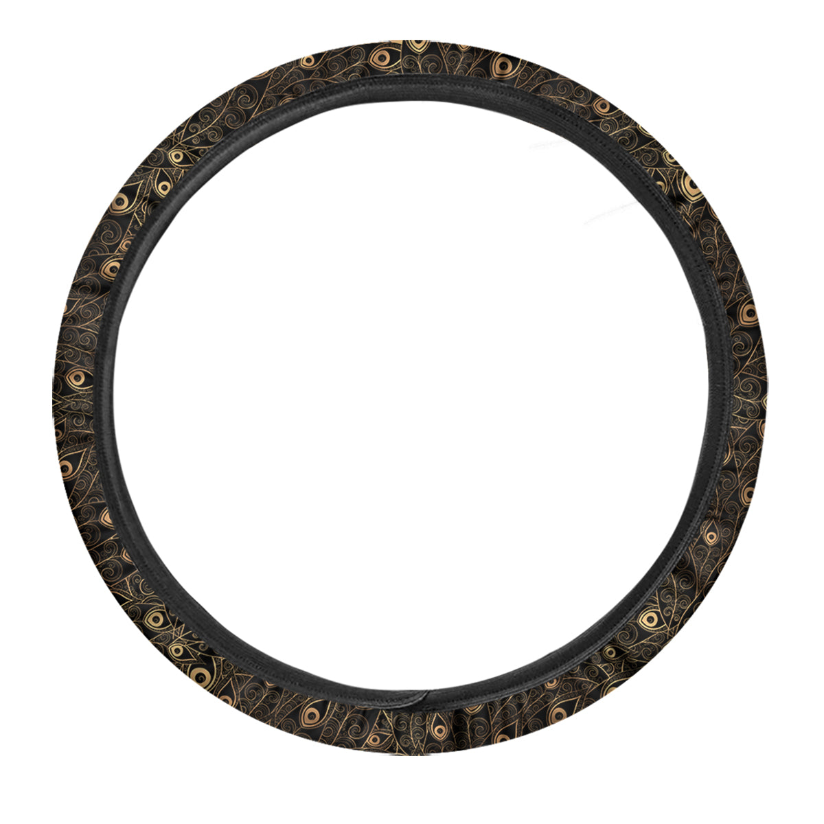 Feather Gold And Black Print Pattern Car Steering Wheel Cover-grizzshop