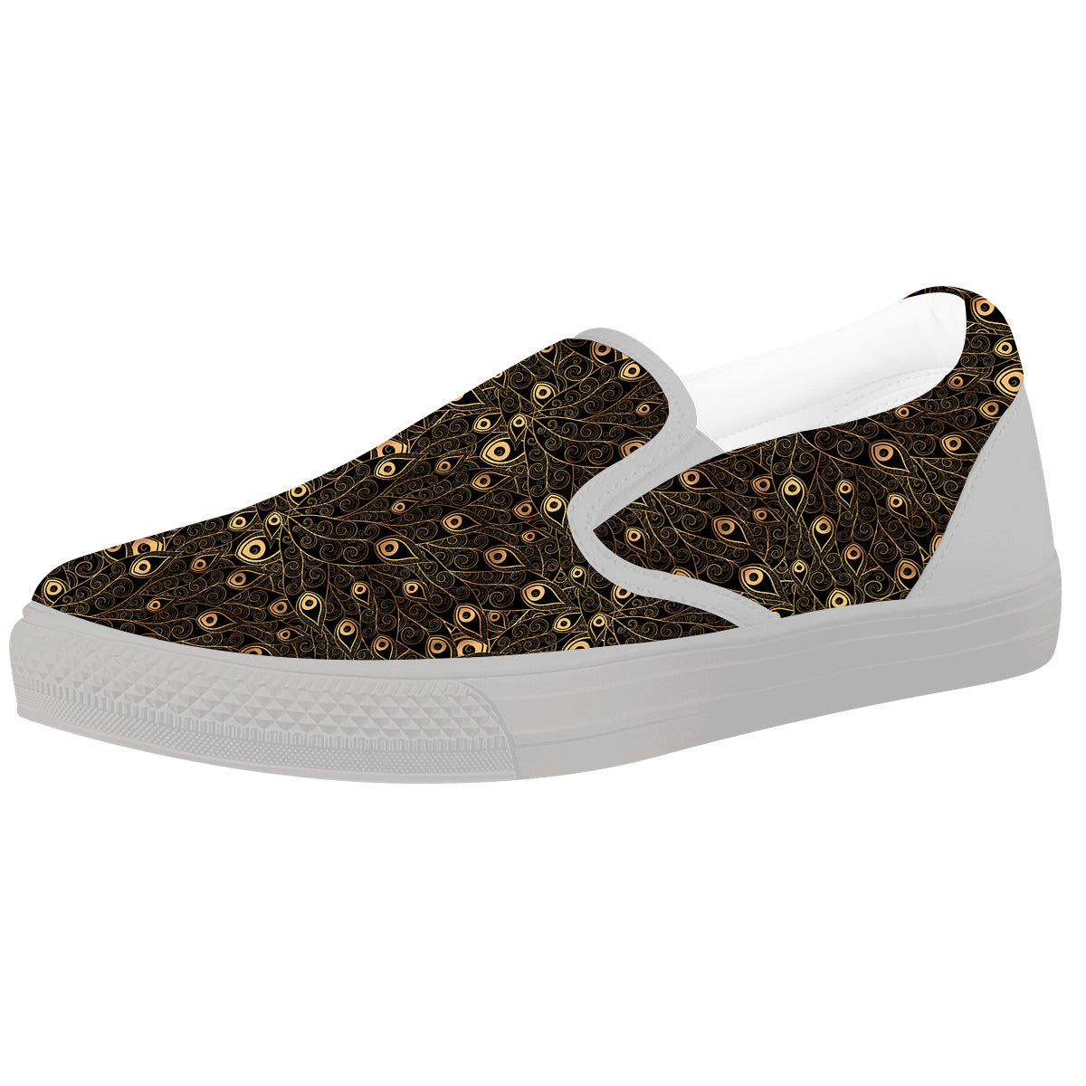 Feather Gold And Black Print Pattern White Slip On Shoes-grizzshop