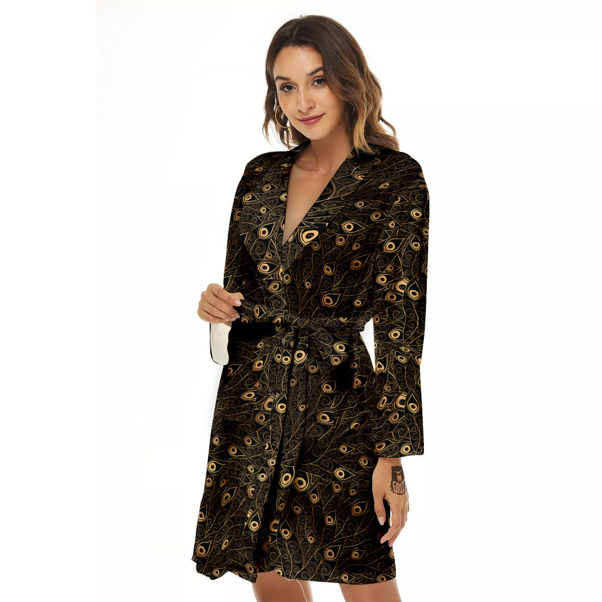 Feather Gold And Black Print Pattern Women's Robe-grizzshop