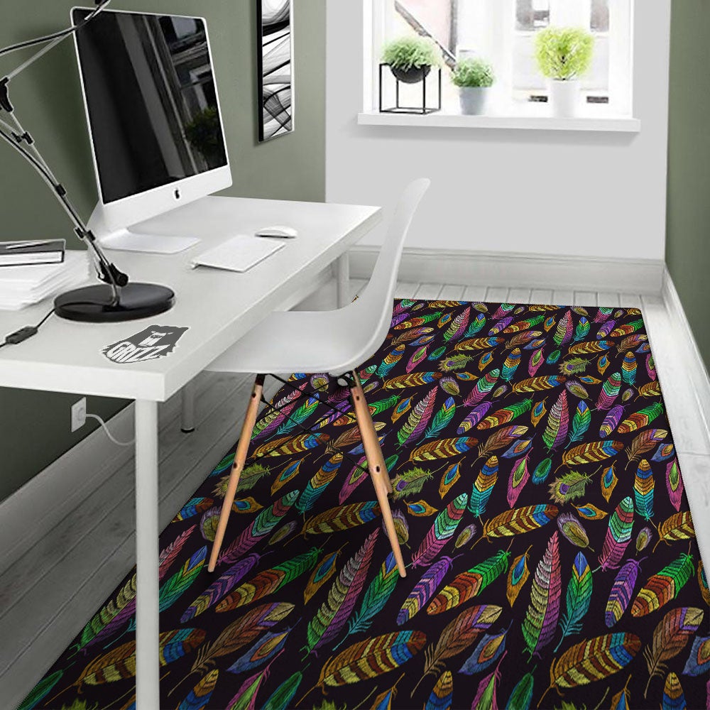 Feather Native Print Pattern Floor Mat-grizzshop
