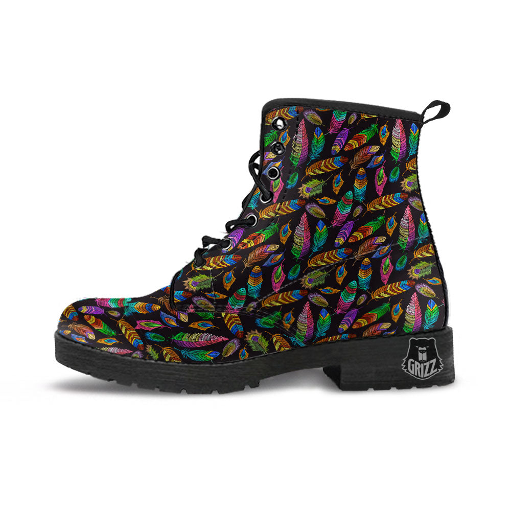 Feather Native Print Pattern Leather Boots-grizzshop
