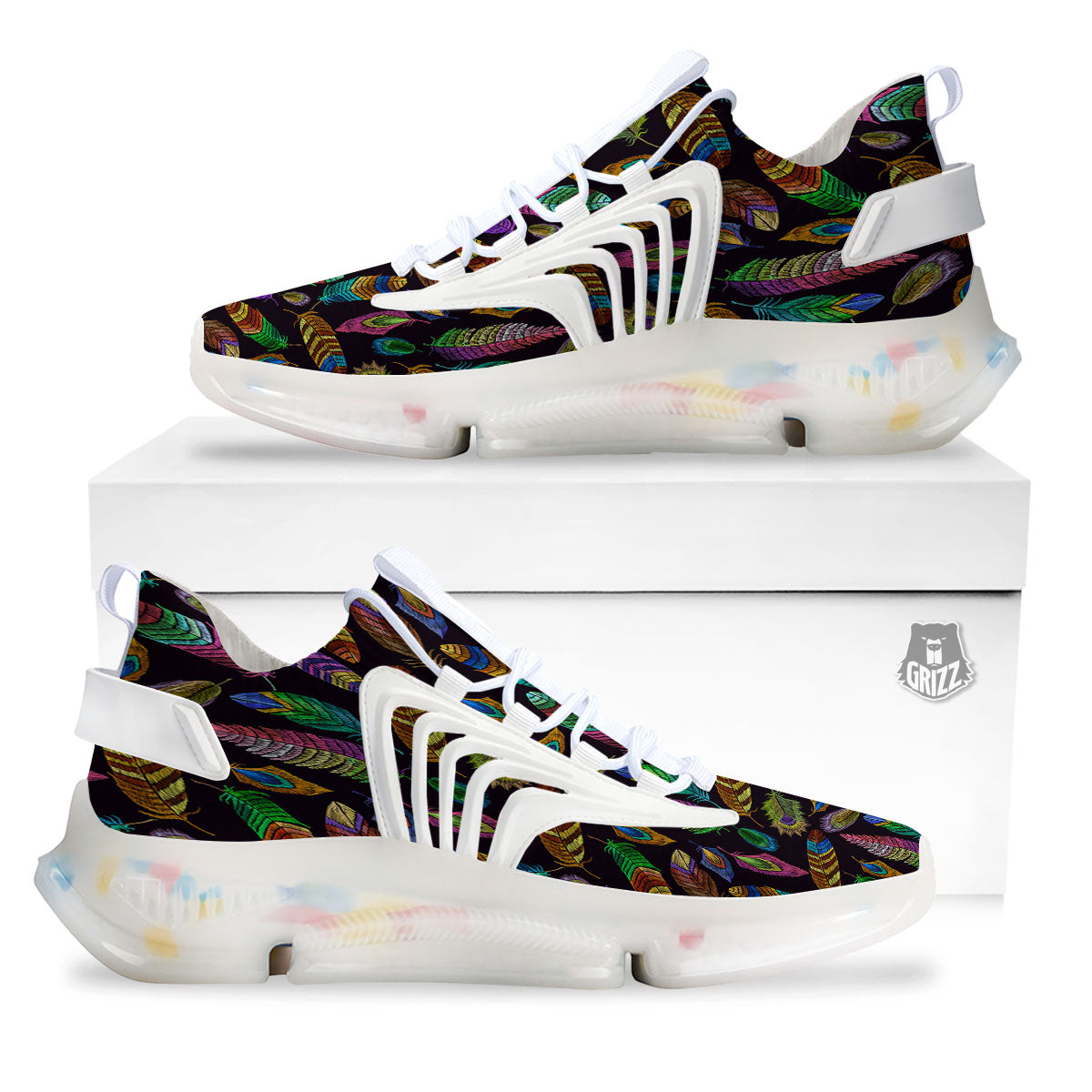 Feather Native Print Pattern White Gym Shoes-grizzshop