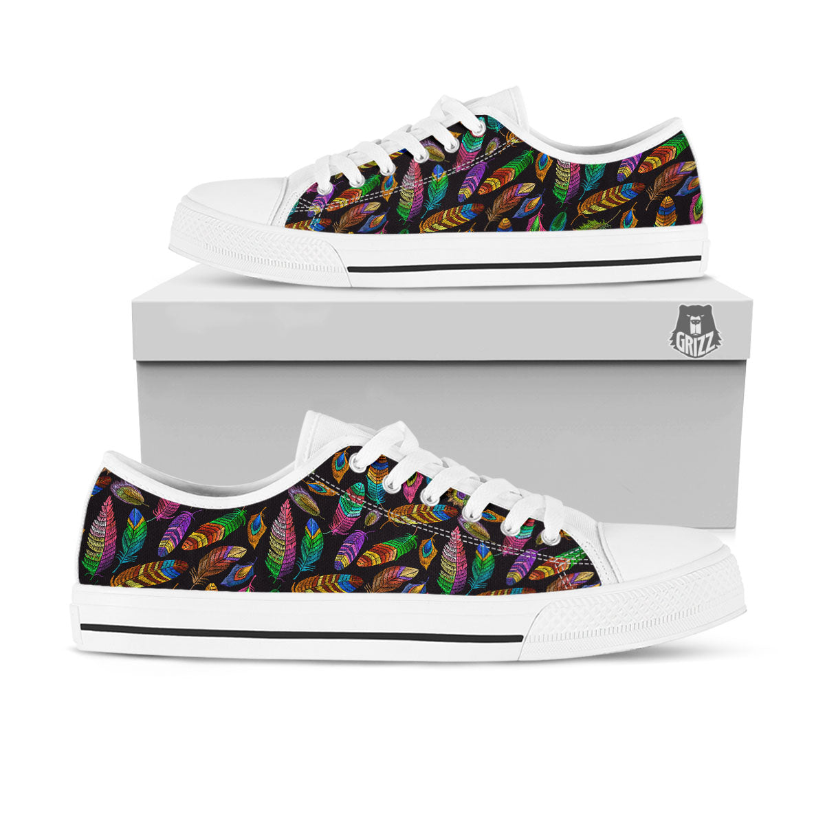 Feather Native Print Pattern White Low Top Shoes-grizzshop